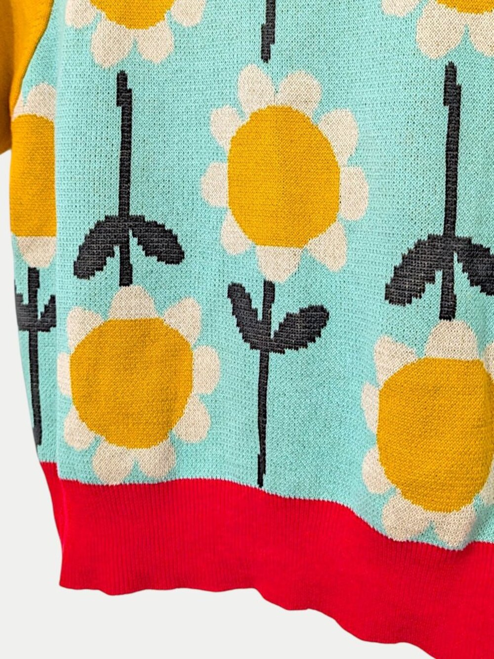 Oxknit LE retro line 70s groovy floral colorblock fairy kitsch knit top Ws S New - Picture 3 of 7